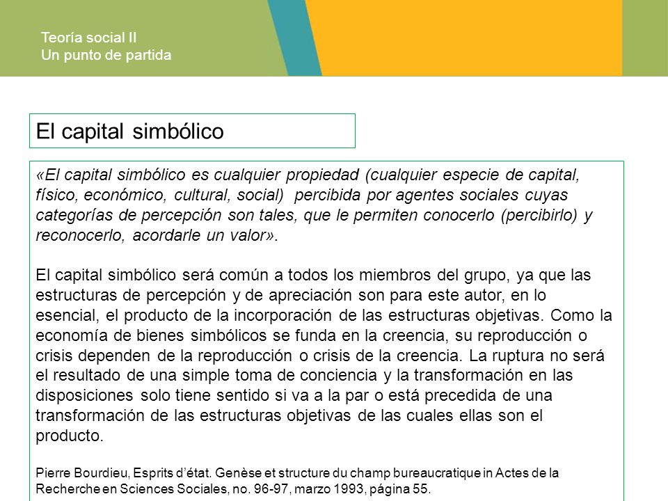 Teoría social II Un punto de partida. El capital simbólico.