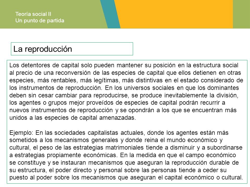 Teoría social II Un punto de partida. La reproducción.