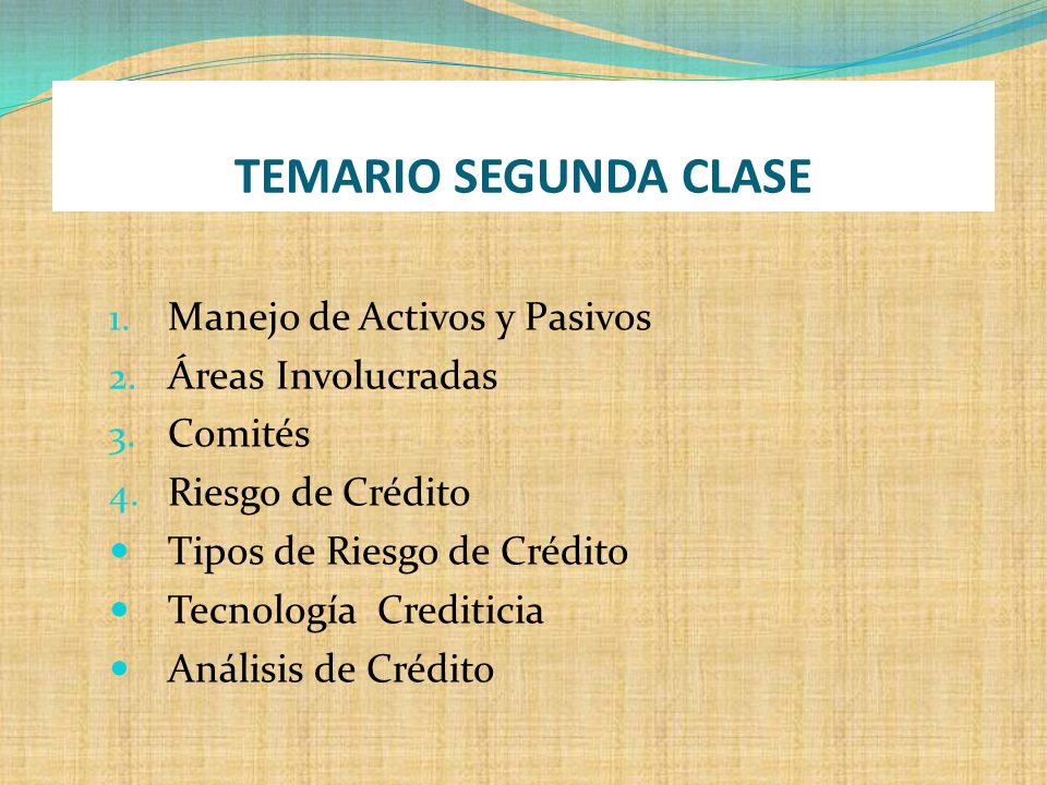 TEMARIO SEGUNDA CLASE Manejo de Activos y Pasivos Áreas Involucradas