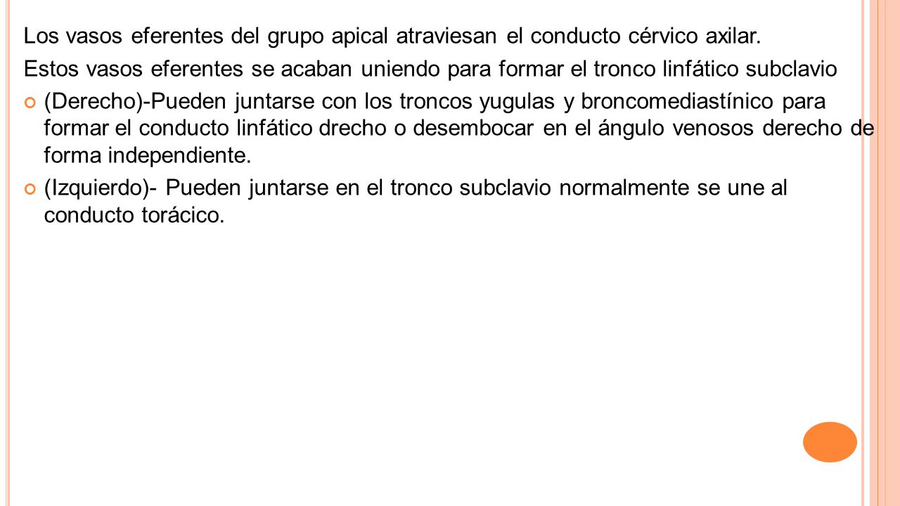 Los vasos eferentes del grupo apical atraviesan el conducto cérvico axilar.