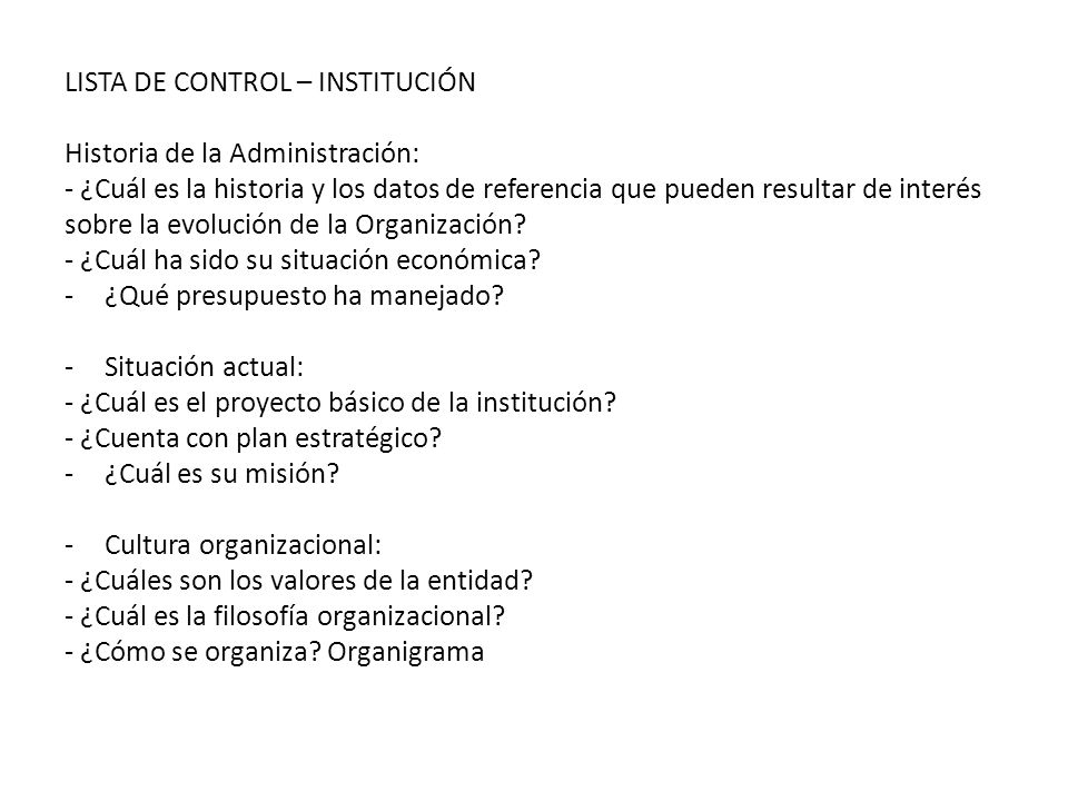 LISTA DE CONTROL – INSTITUCIÓN