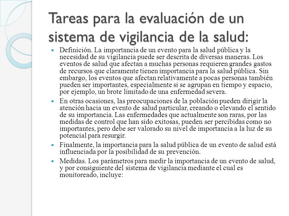Tareas para la evaluación de un sistema de vigilancia de la salud: