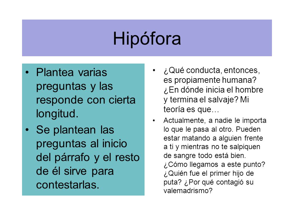 Hipófora Plantea varias preguntas y las responde con cierta longitud.