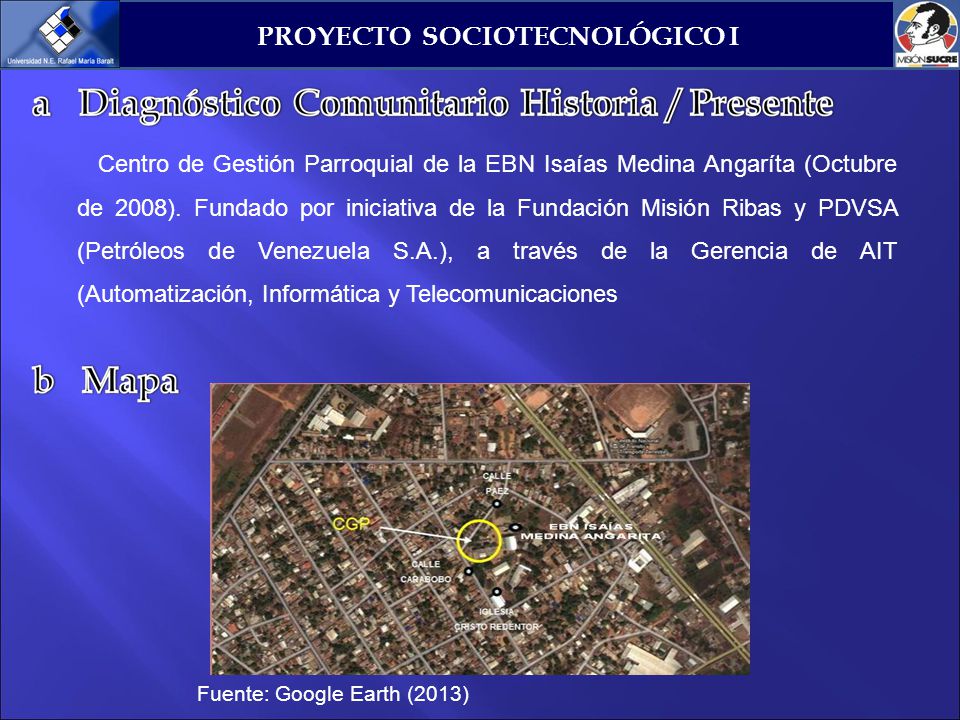 Centro de Gestión Parroquial de la EBN Isaías Medina Angaríta (Octubre de 2008). Fundado por iniciativa de la Fundación Misión Ribas y PDVSA (Petróleos de Venezuela S.A.), a través de la Gerencia de AIT (Automatización, Informática y Telecomunicaciones