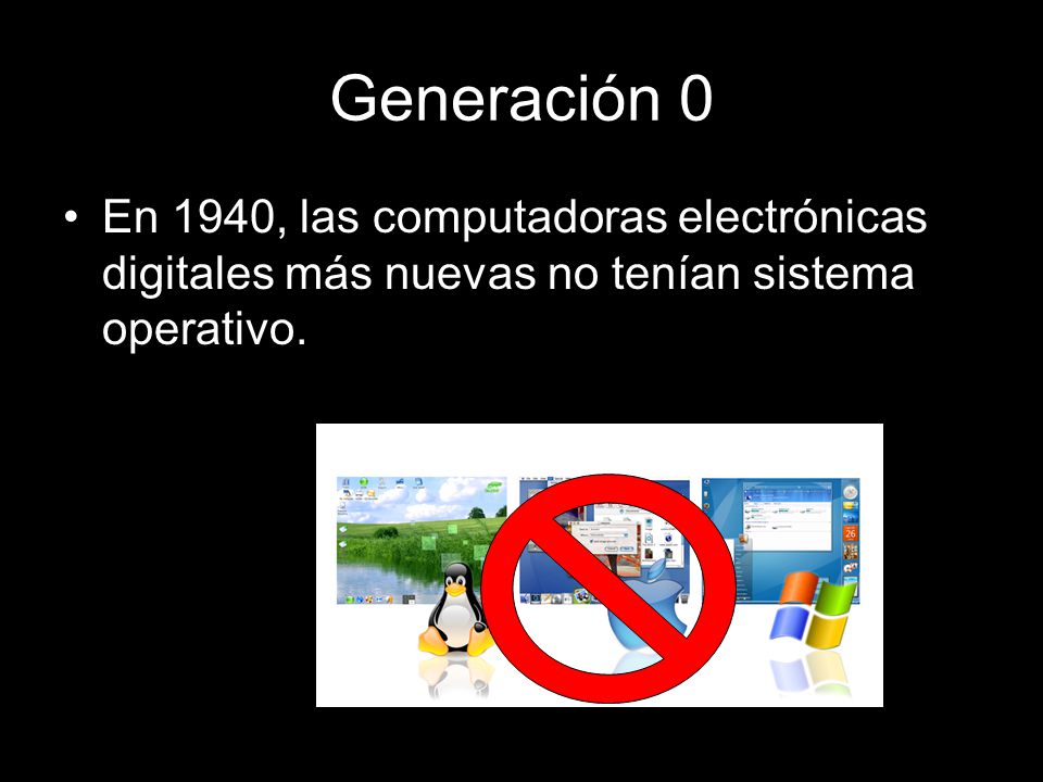 Generación 0 En 1940, las computadoras electrónicas digitales más nuevas no tenían sistema operativo.