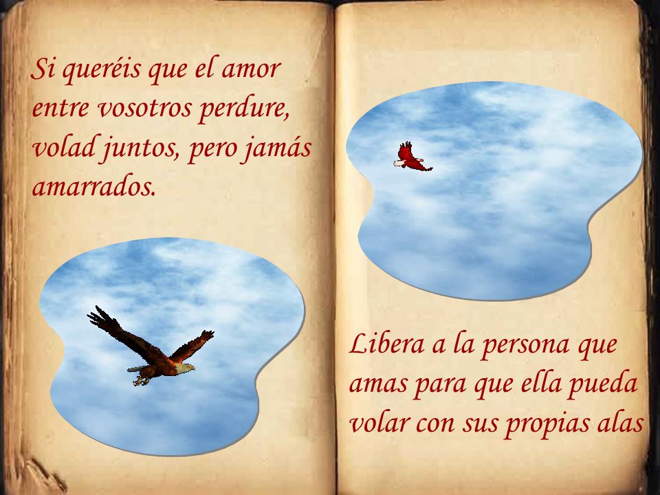 Si queréis que el amor entre vosotros perdure, volad juntos, pero jamás amarrados.