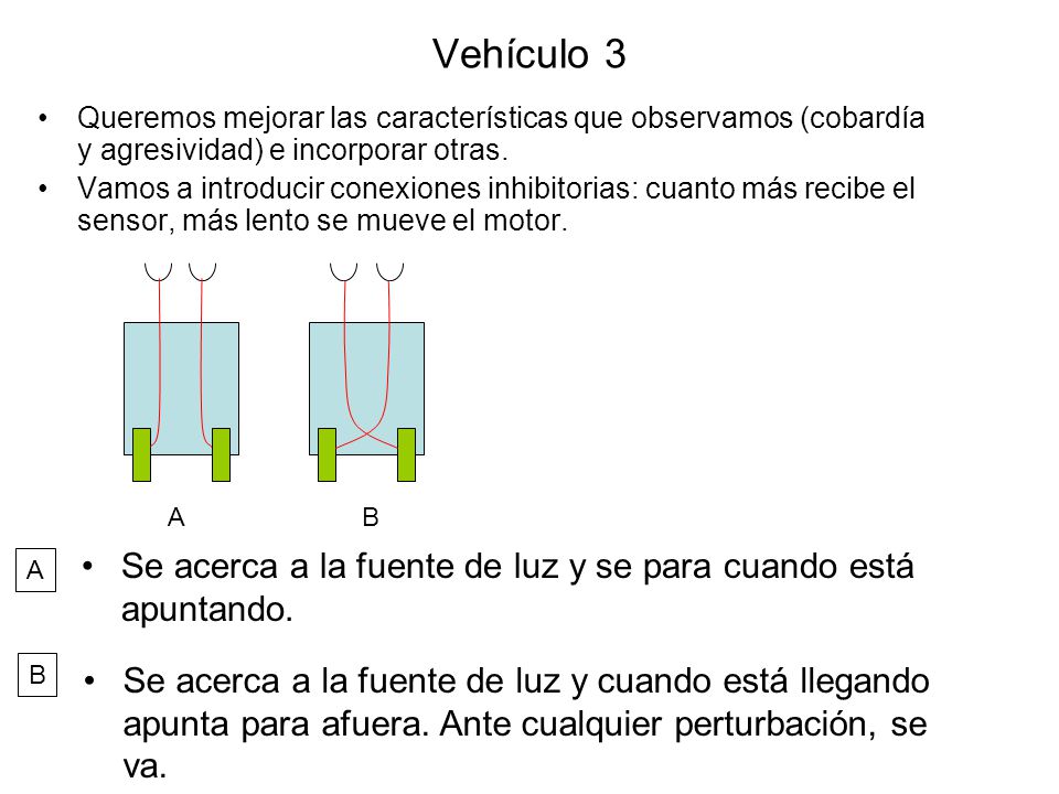 Vehículo 3 Queremos mejorar las características que observamos (cobardía y agresividad) e incorporar otras.