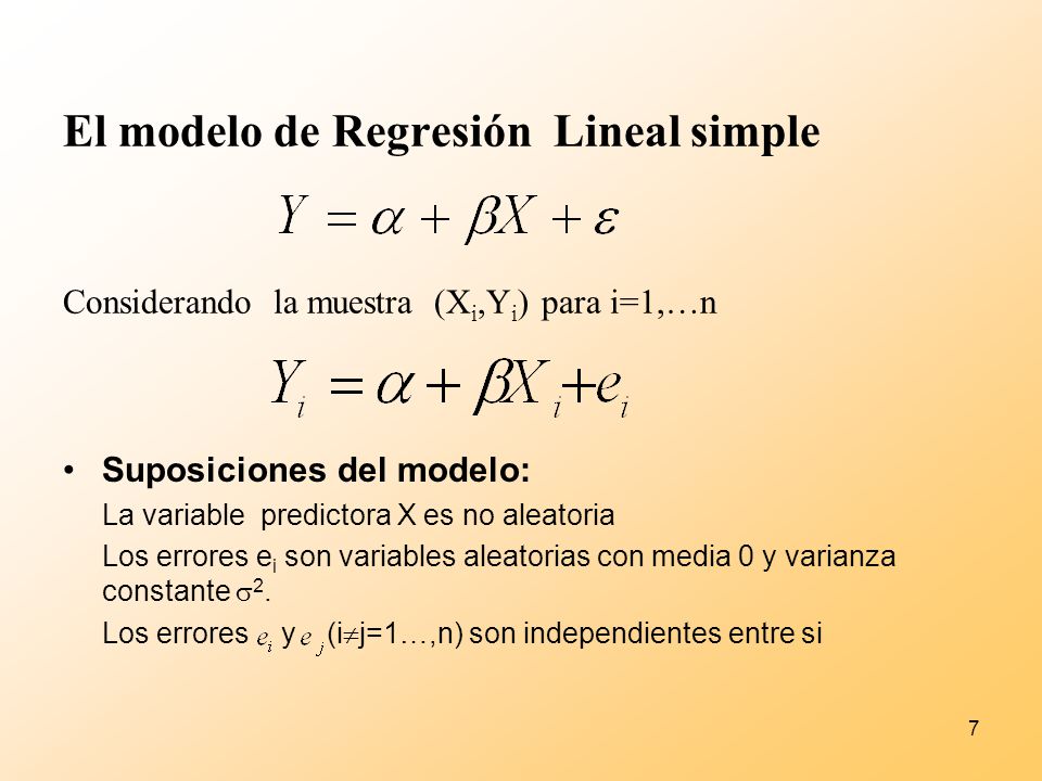 El modelo de Regresión Lineal simple Considerando la muestra (Xi,Yi) para i=1,…n
