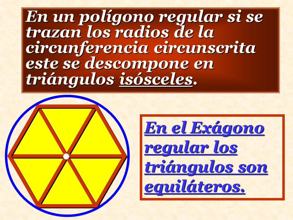 En un polígono regular si se trazan los radios de la circunferencia circunscrita este se descompone en triángulos isósceles.