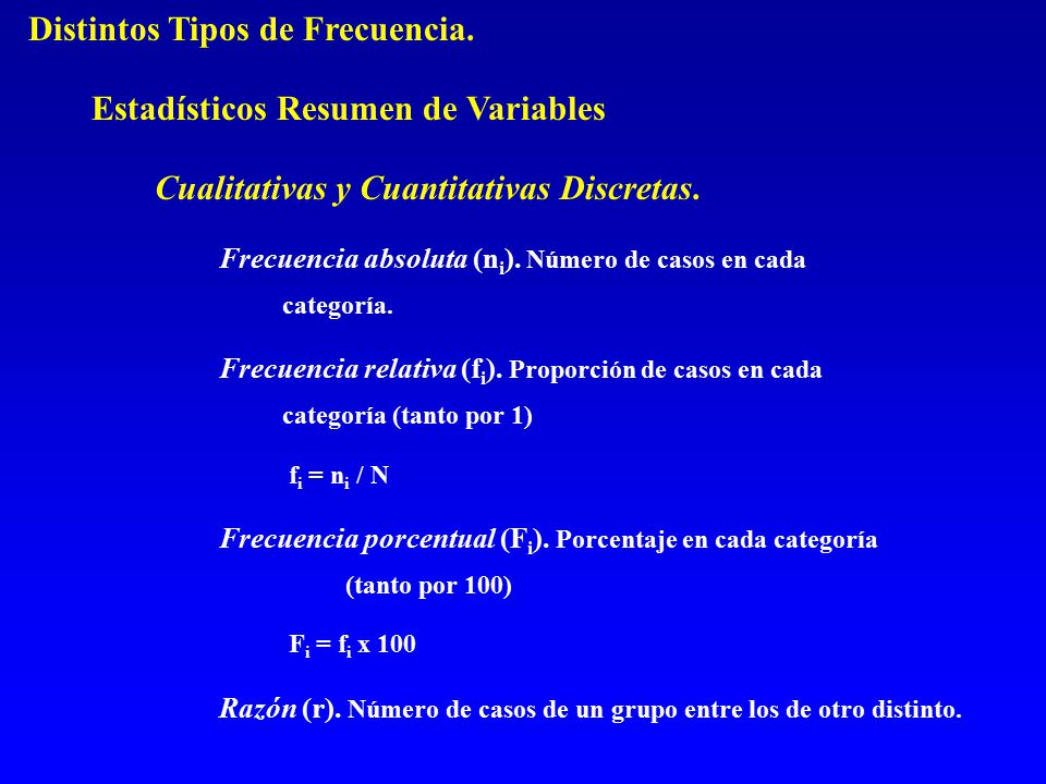 Distintos Tipos de Frecuencia. Estadísticos Resumen de Variables