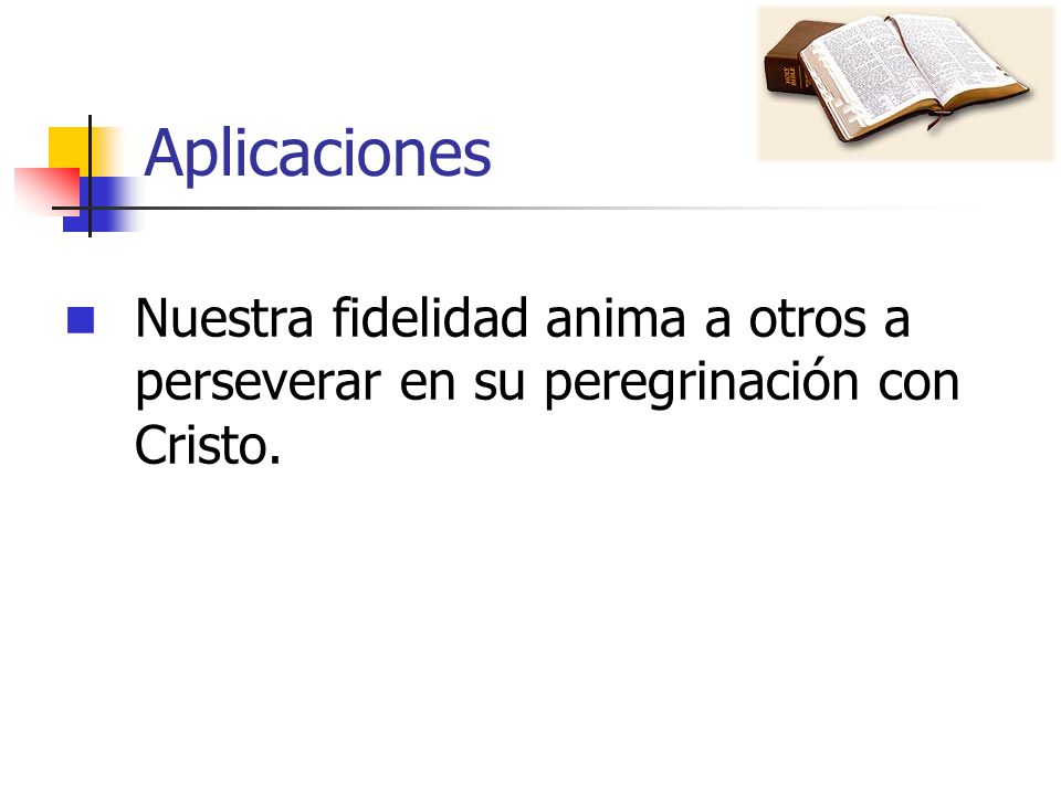 Aplicaciones Nuestra fidelidad anima a otros a perseverar en su peregrinación con Cristo. 25