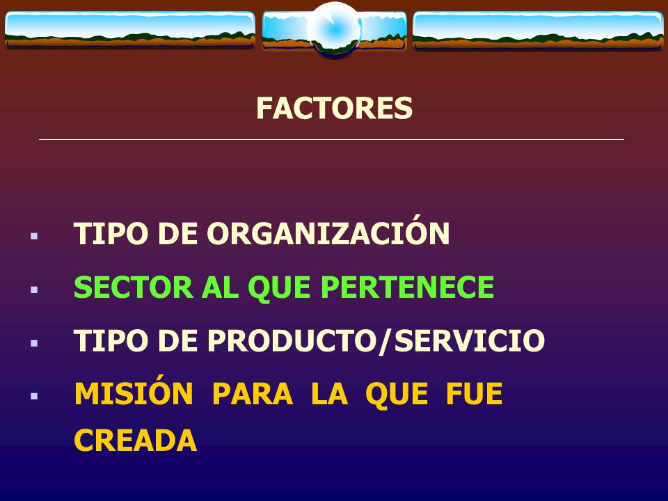 FACTORES TIPO DE ORGANIZACIÓN. SECTOR AL QUE PERTENECE.