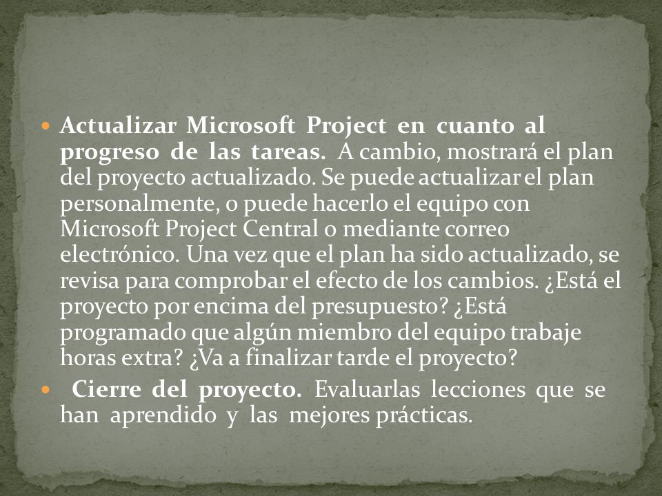 Actualizar Microsoft Project en cuanto al progreso de las tareas