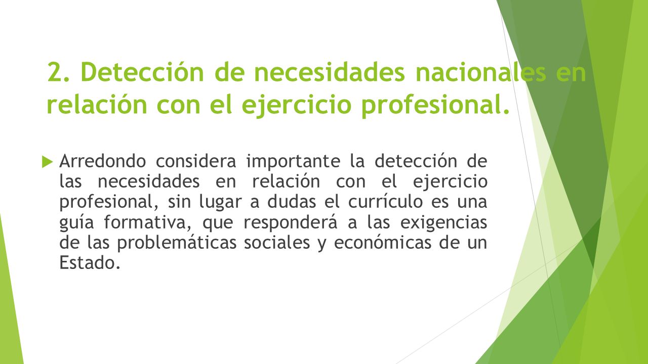 2. Detección de necesidades nacionales en relación con el ejercicio profesional.