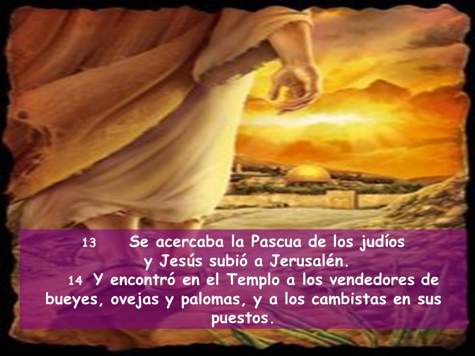 13 Se acercaba la Pascua de los judíos y Jesús subió a Jerusalén.
