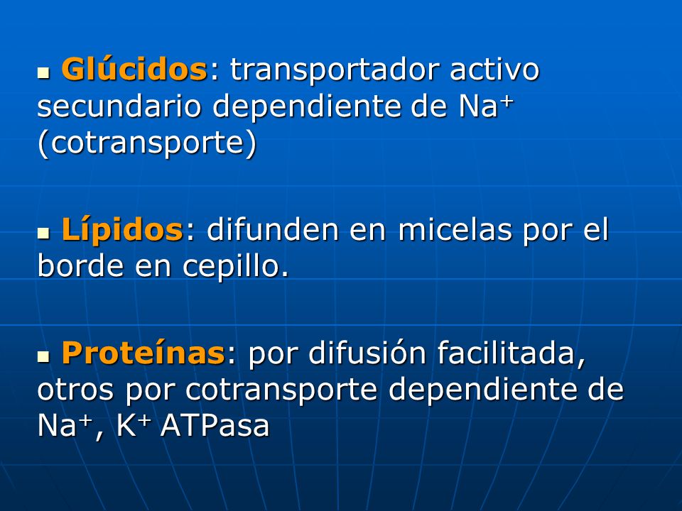 Glúcidos: transportador activo secundario dependiente de Na+ (cotransporte)