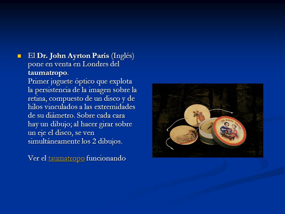 El Dr. John Ayrton Paris (Inglés) pone en venta en Londres del taumatropo.