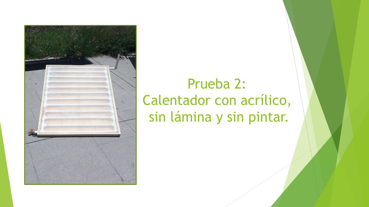 Prueba 2: Calentador con acrílico, sin lámina y sin pintar.