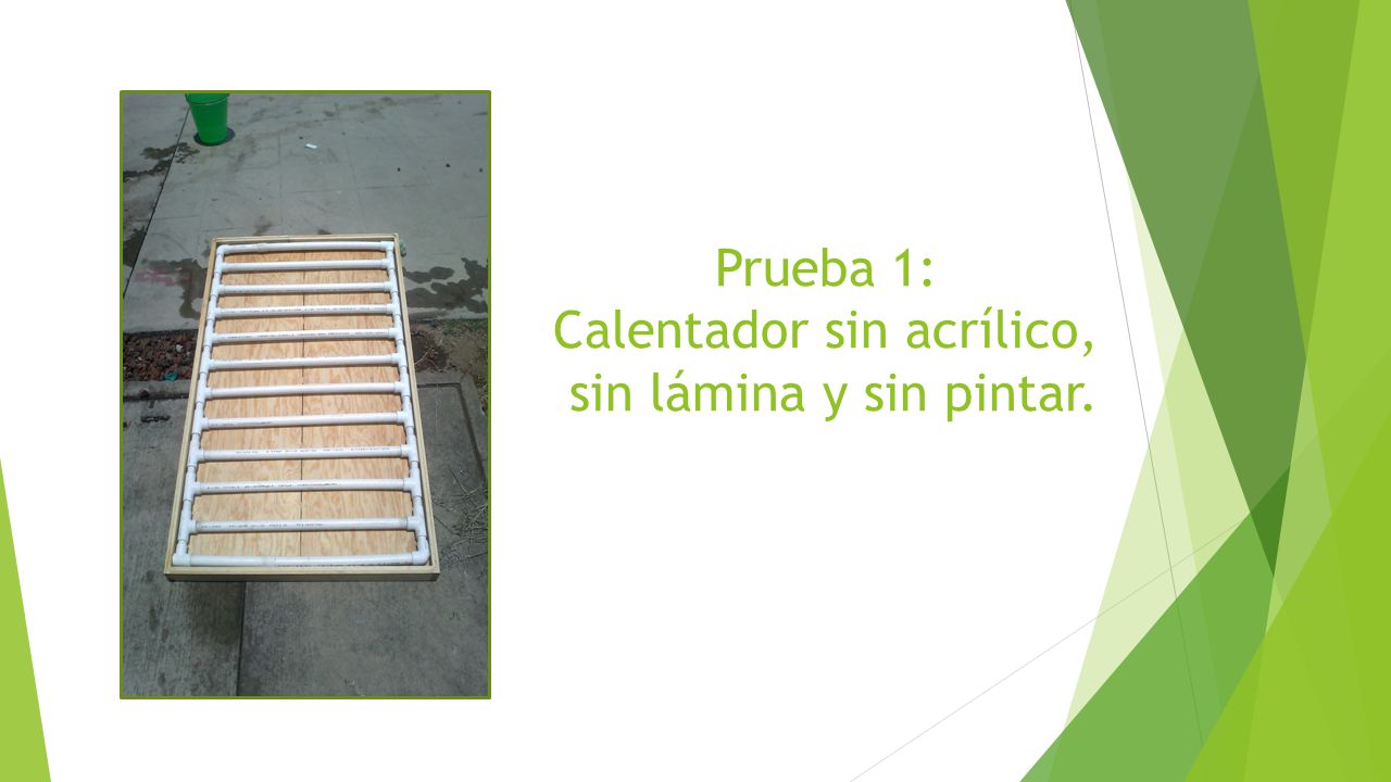 Prueba 1: Calentador sin acrílico, sin lámina y sin pintar.