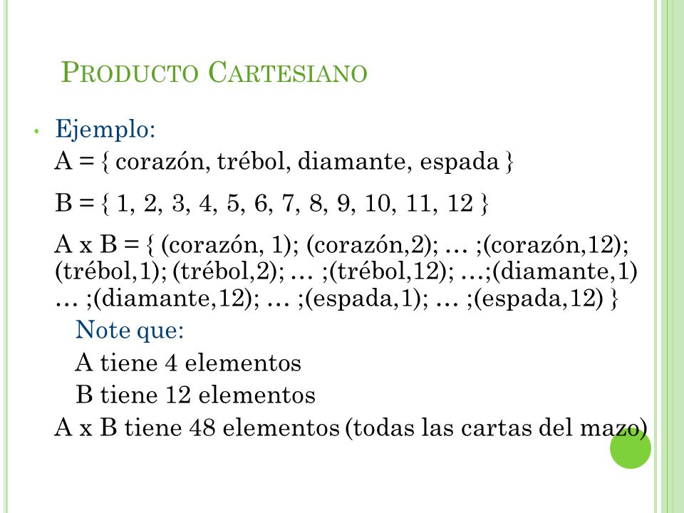 Producto Cartesiano Ejemplo: A = { corazón, trébol, diamante, espada }