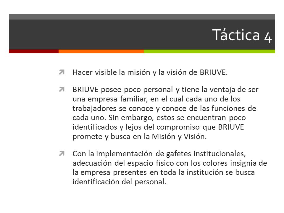 Táctica 4 Hacer visible la misión y la visión de BRIUVE.