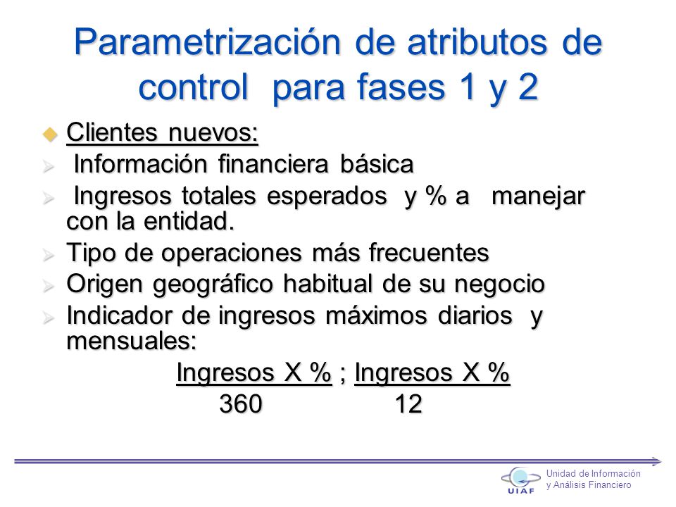 Parametrización de atributos de control para fases 1 y 2