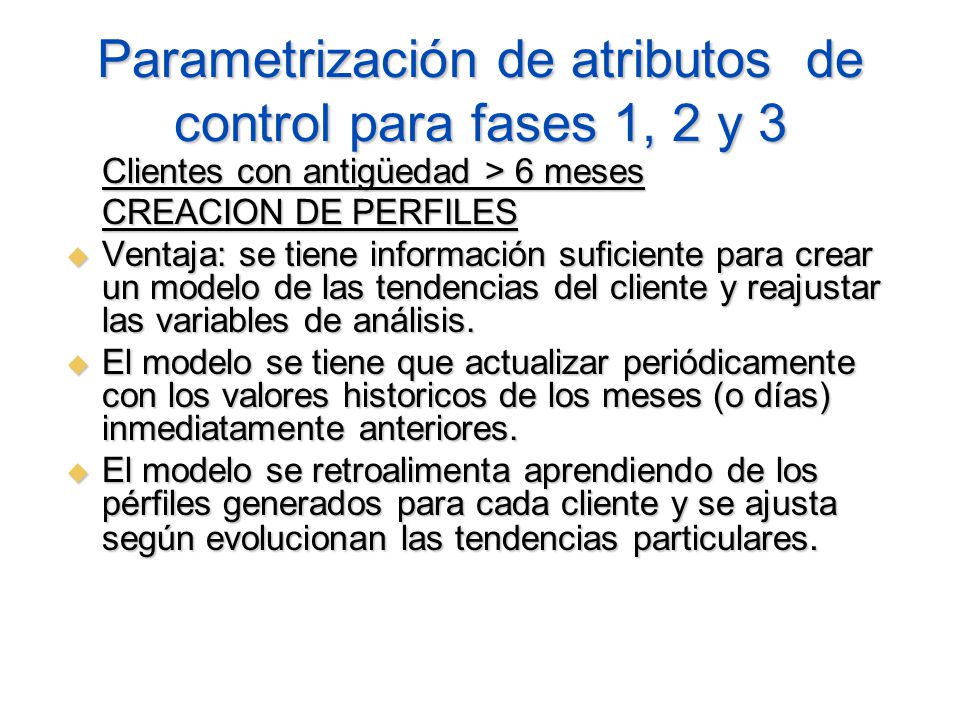 Parametrización de atributos de control para fases 1, 2 y 3