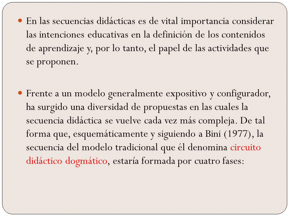 En las secuencias didácticas es de vital importancia considerar las intenciones educativas en la definición de los contenidos de aprendizaje y, por lo tanto, el papel de las actividades que se proponen.