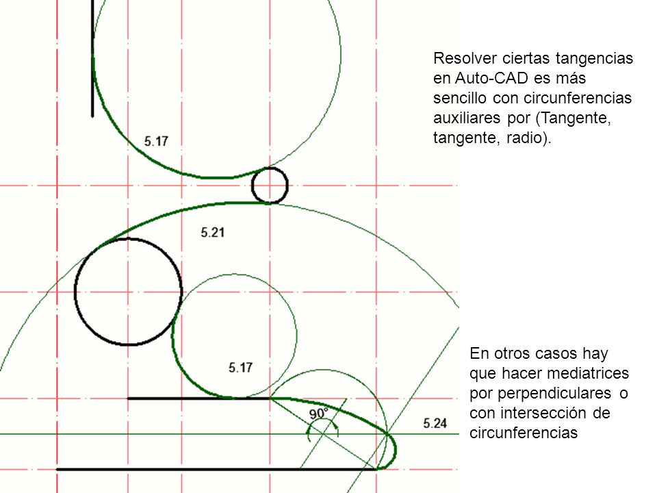 Resolver ciertas tangencias en Auto-CAD es más sencillo con circunferencias auxiliares por (Tangente, tangente, radio).