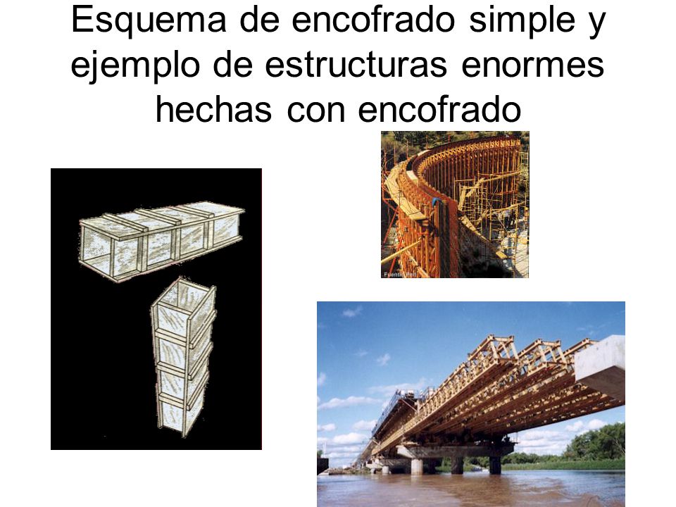 Esquema de encofrado simple y ejemplo de estructuras enormes hechas con encofrado