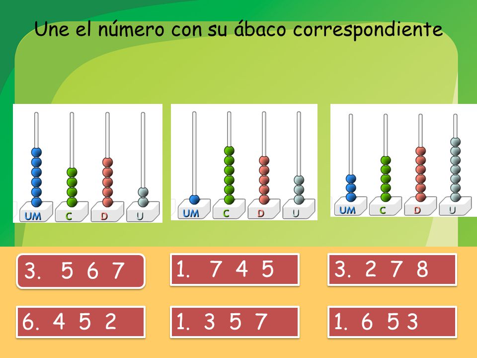 Une el número con su ábaco correspondiente