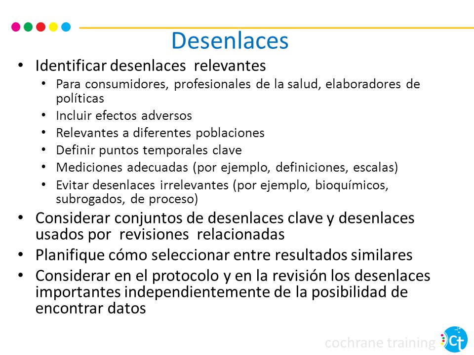 Desenlaces Identificar desenlaces relevantes