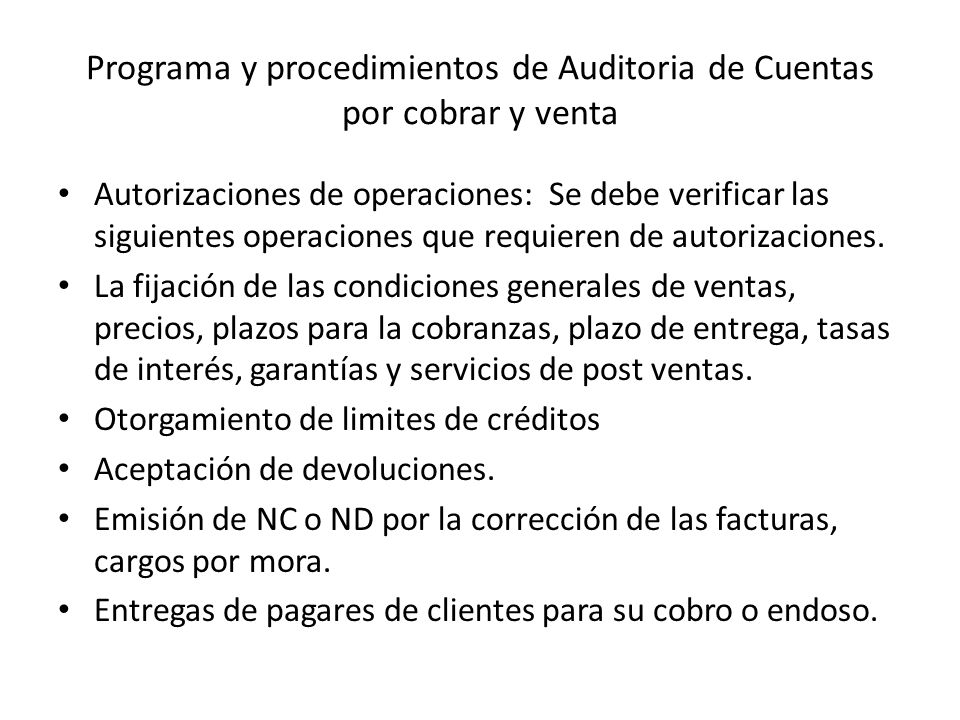 Programa y procedimientos de Auditoria de Cuentas por cobrar y venta