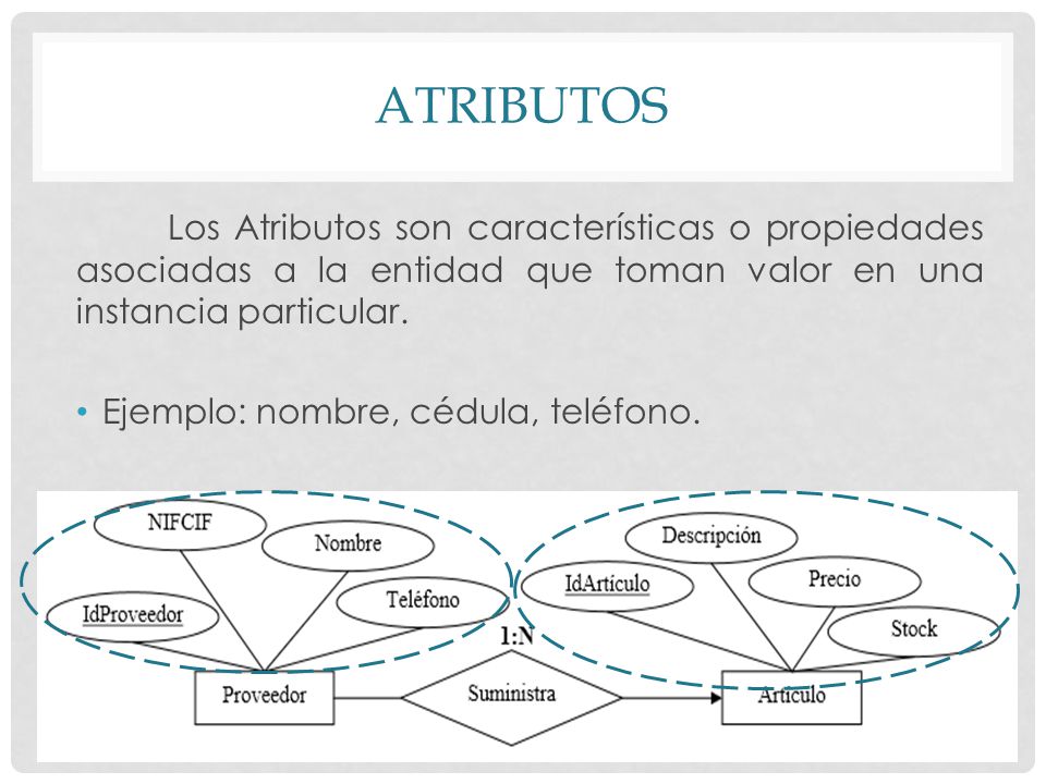 Atributos Los Atributos son características o propiedades asociadas a la entidad que toman valor en una instancia particular.