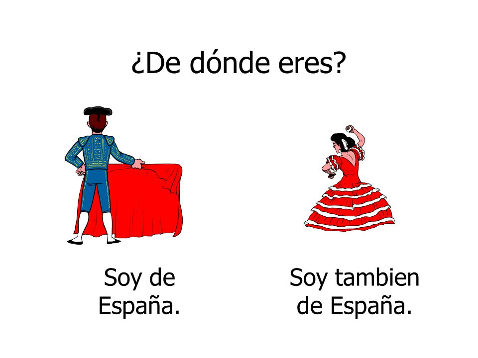 ¿De dónde eres Soy de España. Soy tambien de España.