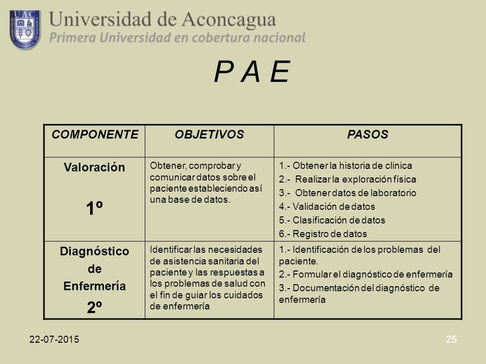 P A E 1º 2º COMPONENTE OBJETIVOS PASOS Valoración Diagnóstico de