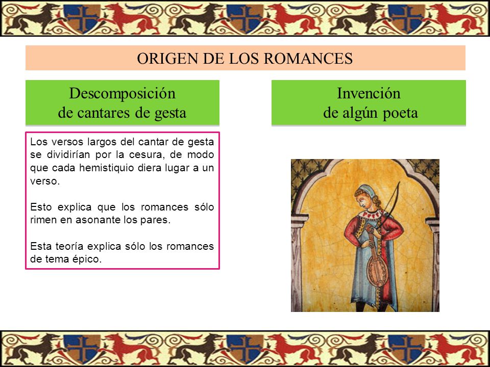 ORIGEN DE LOS ROMANCES Descomposición de cantares de gesta Invención