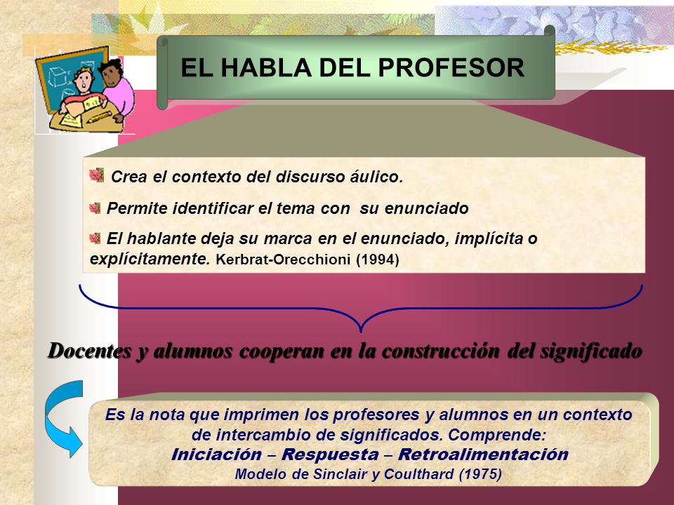EL HABLA DEL PROFESOR Crea el contexto del discurso áulico.