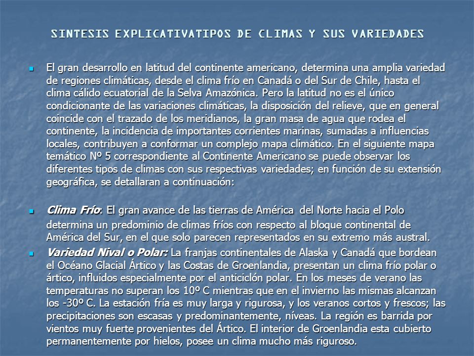 SINTESIS EXPLICATIVATIPOS DE CLIMAS Y SUS VARIEDADES