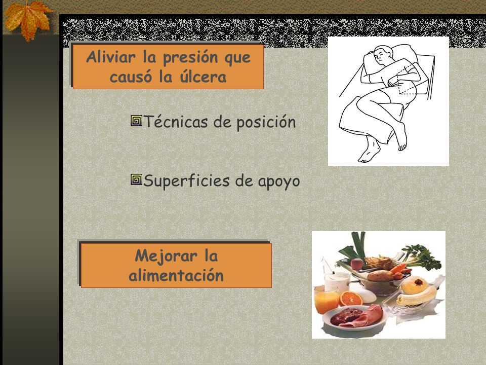 Aliviar la presión que causó la úlcera Mejorar la alimentación