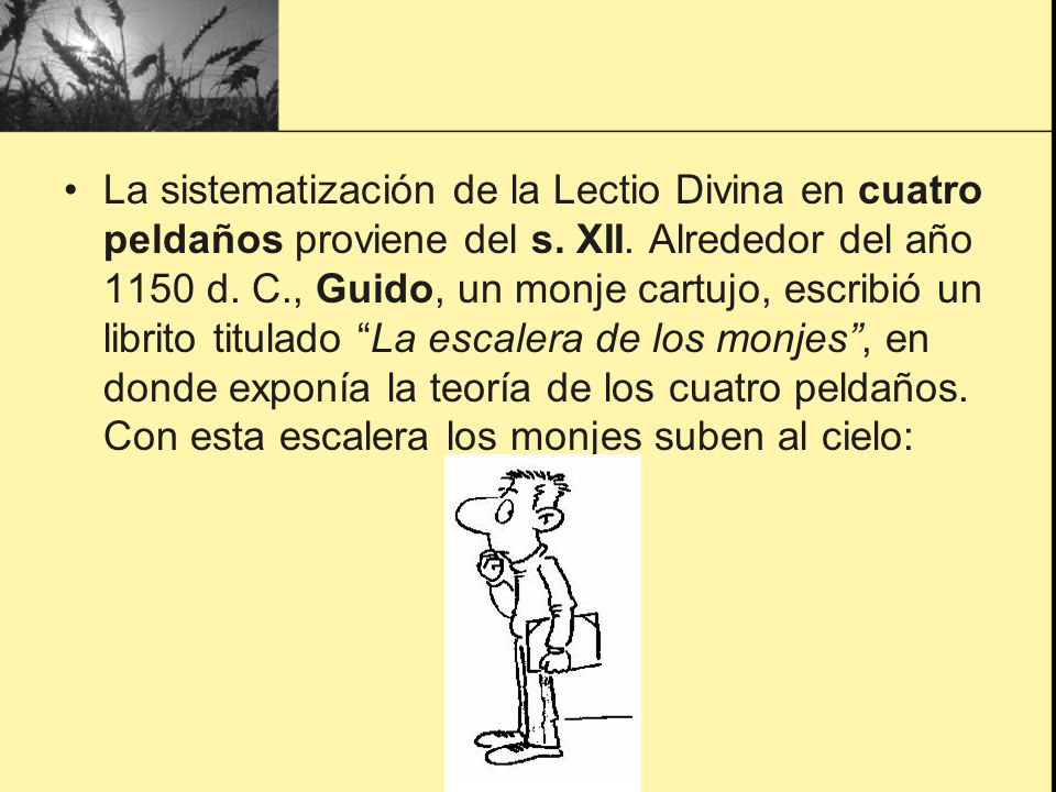 La sistematización de la Lectio Divina en cuatro peldaños proviene del s.