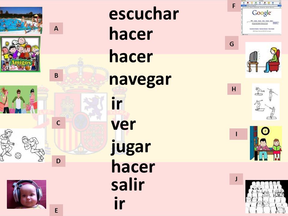 escuchar hacer hacer navegar ir ver jugar hacer salir ir F F A A G G B