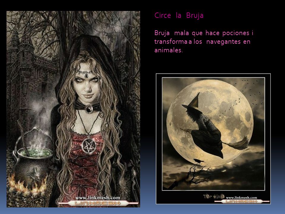 Circe la Bruja Bruja mala que hace pociones i transforma a los navegantes en animales.