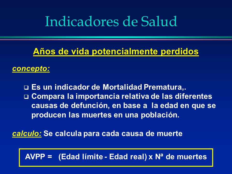 Indicadores de Salud Años de vida potencialmente perdidos concepto: