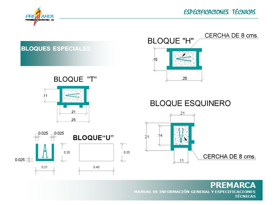 PREMARCA ESPECIFICACIONES TÉCNICAS BLOQUE U BLOQUES ESPECIALES