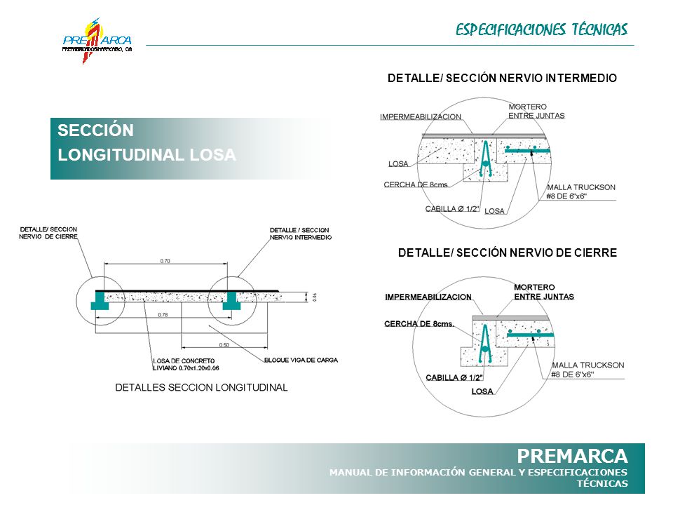 PREMARCA ESPECIFICACIONES TÉCNICAS SECCIÓN LONGITUDINAL LOSA