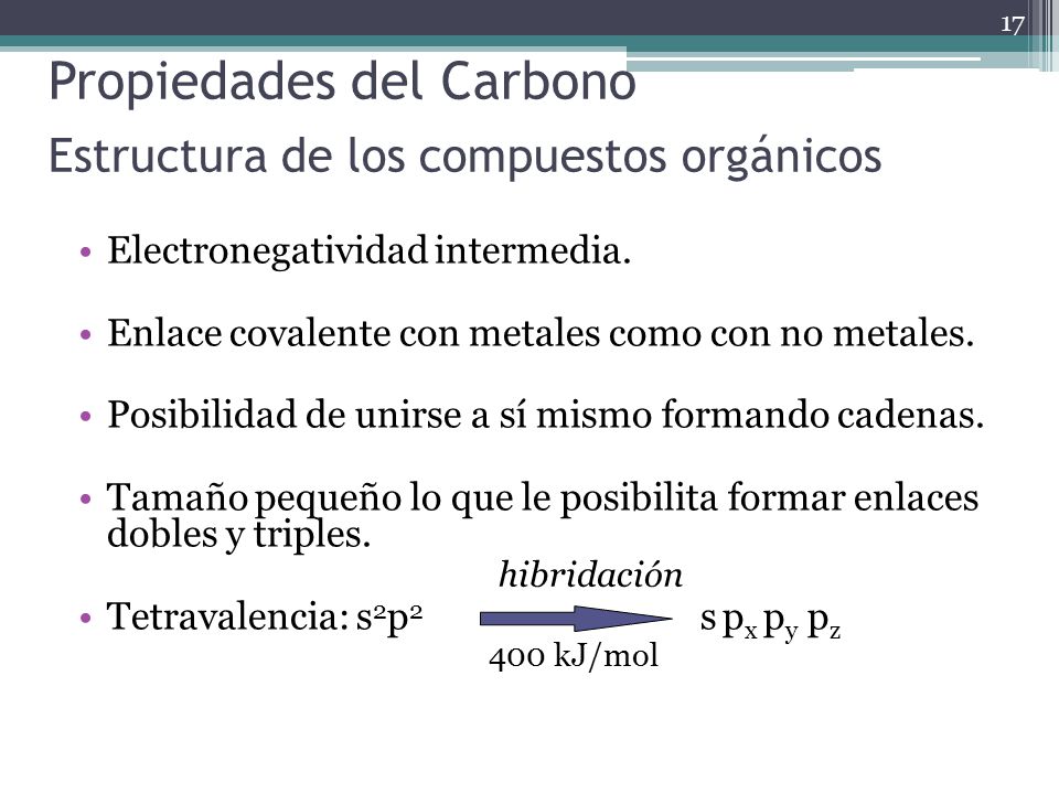 Propiedades del Carbono Estructura de los compuestos orgánicos
