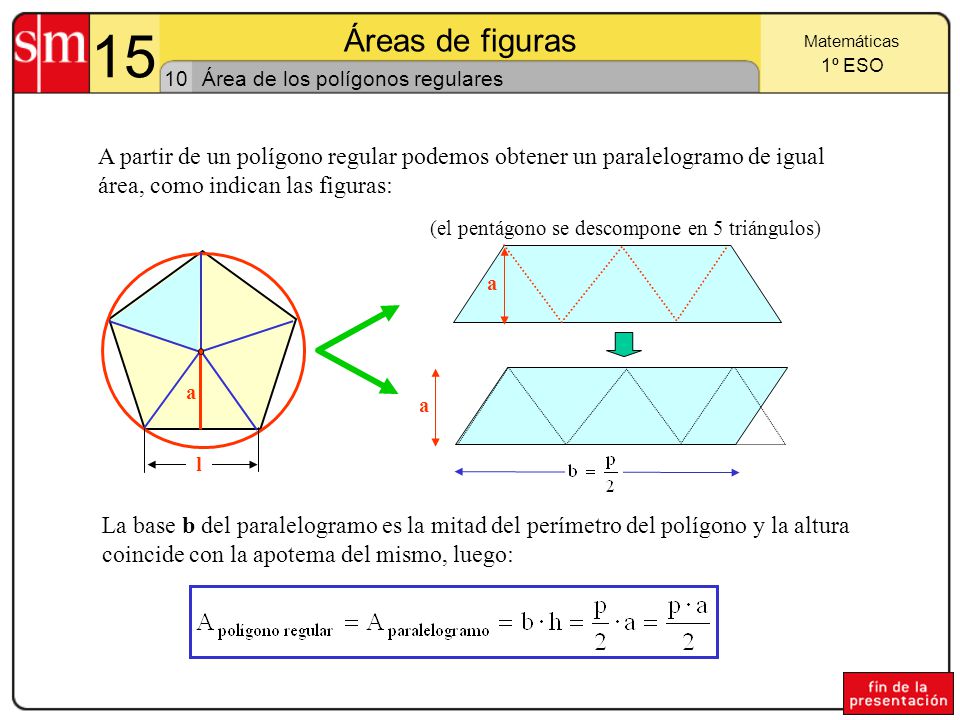 15 Áreas de figuras. Matemáticas. 1º ESO. 10. Área de los polígonos regulares.