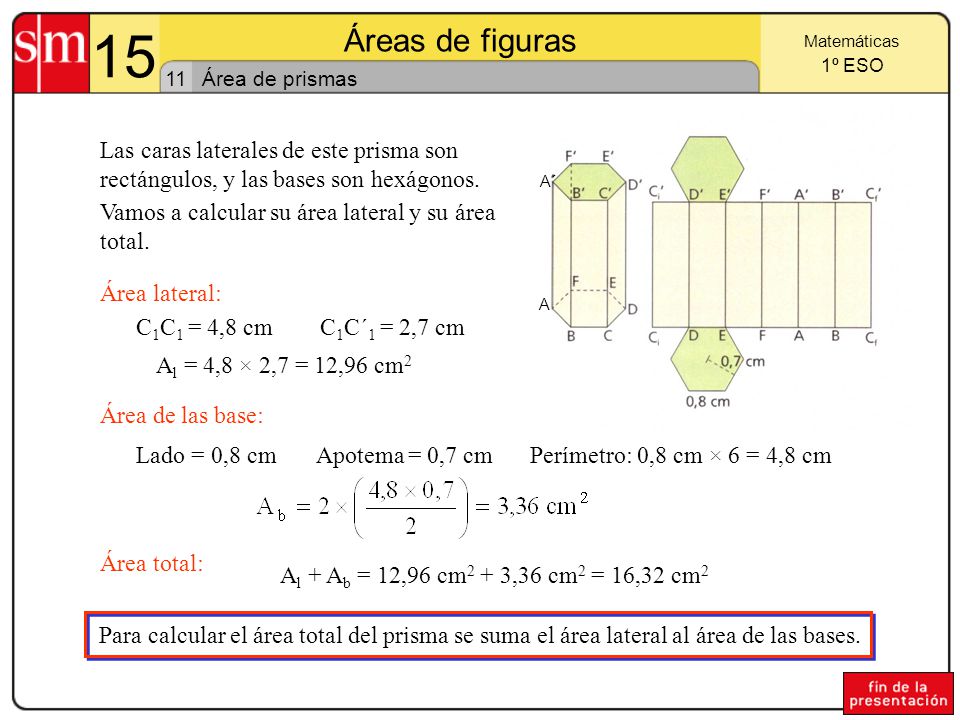 15 Áreas de figuras. Matemáticas. 1º ESO. 11. Área de prismas. A´ A.