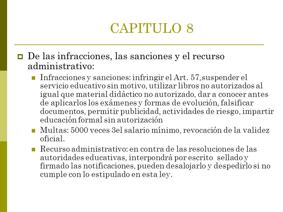 CAPITULO 8 De las infracciones, las sanciones y el recurso administrativo: